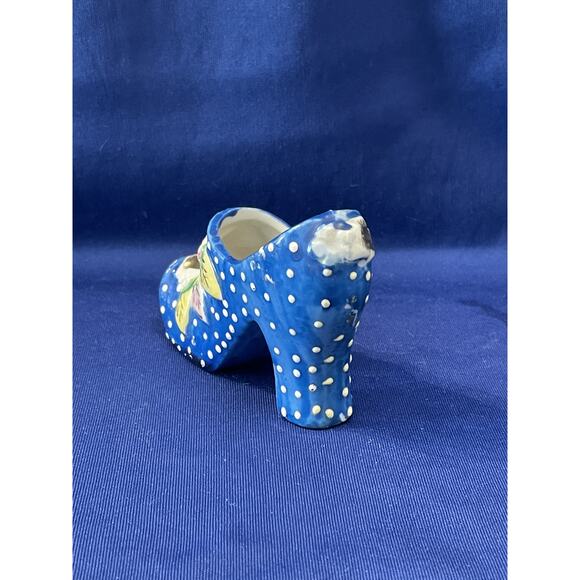 Miniature Porcelain Blue Shoe with White Polka Dots - Picture 5 of 7